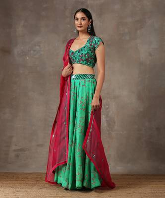Green Printed Lehenga Set With Heavy Dupatta 2