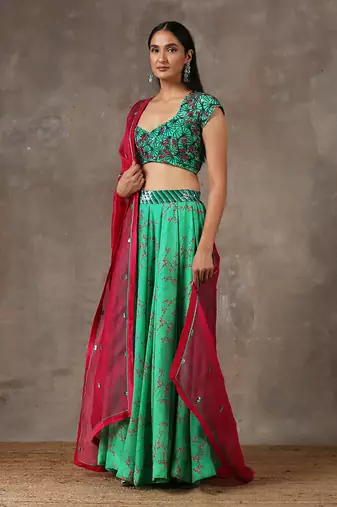 Green Printed Lehenga Set With Heavy Dupatta