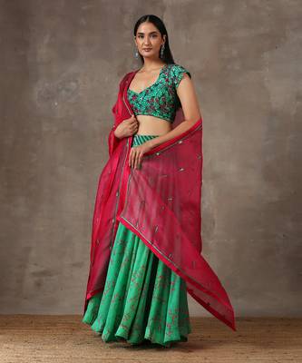 Green Printed Lehenga Set With Heavy Dupatta 3