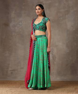 Green Printed Lehenga Set With Heavy Dupatta 4