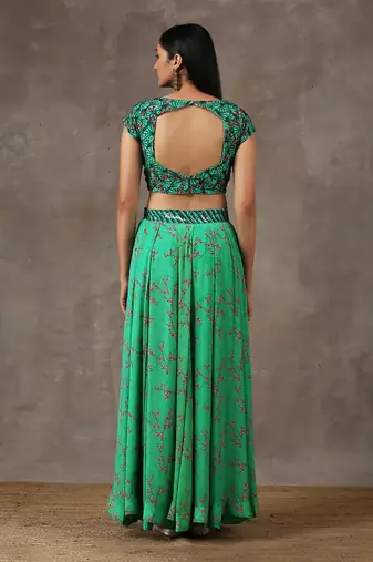 Green Printed Lehenga Set With Heavy Dupatta