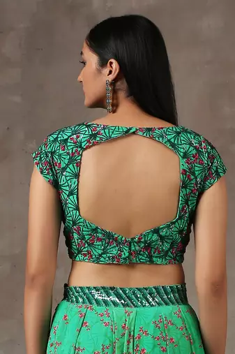Green Printed Lehenga Set With Heavy Dupatta