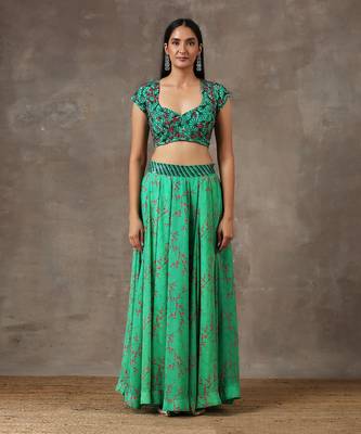 Green Printed Lehenga Set With Heavy Dupatta 7
