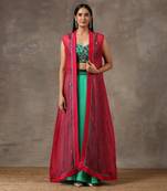 Solid Green Lehenga With Cape (Set Of 3)