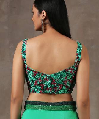 Solid Green Lehenga With Cape (Set Of 3) 7