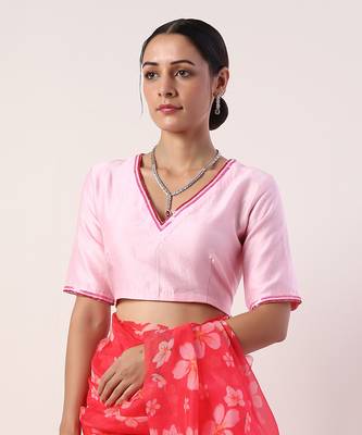 Hot Pink Printed Organza Saree (Set Of 2) 3