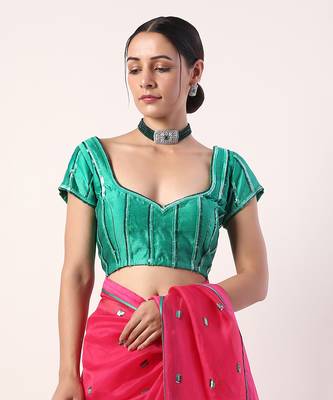 Pink Solid Fuchsia Embroidered Organza Saree (Set Of 2) 4