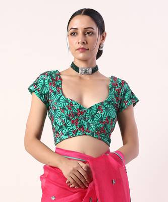 Solid Fuchsia Embroidered Organza Saree (Set Of 2) 3