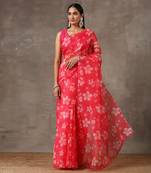 Printed Fuchsia Saree With Monotone Blouse (Set Of 2)