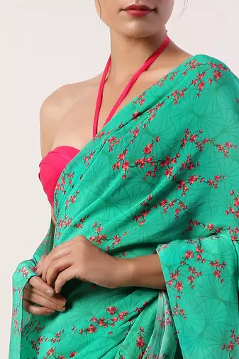 Green Crepe Saree (Set Of 2)