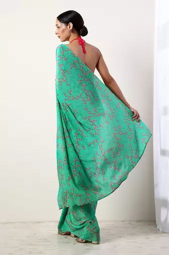 Green Crepe Saree (Set Of 2)