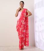 Hot Pink Crepe Saree (Set Of 2)