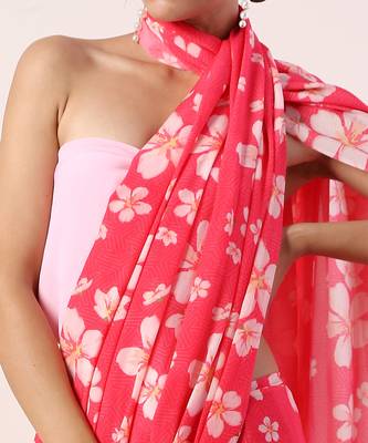 Hot Pink Crepe Saree (Set Of 2) 4