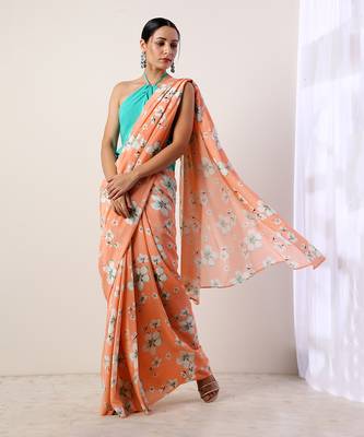 Coral Crepe Saree (Set Of 2) 1