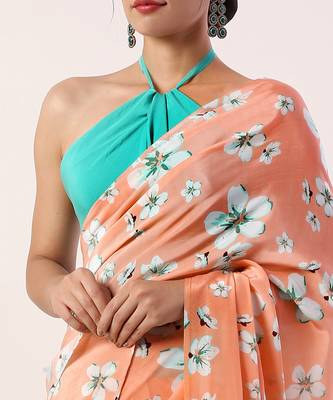 Coral Crepe Saree (Set Of 2) 2