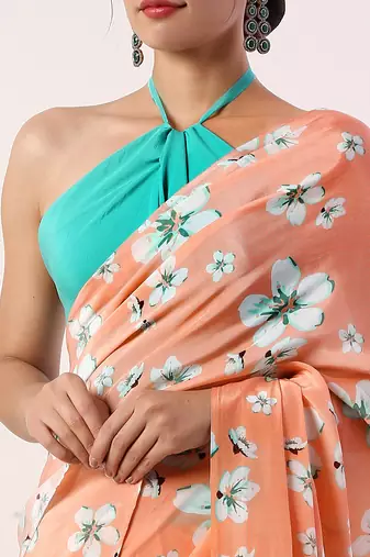 Coral Crepe Saree (Set Of 2)
