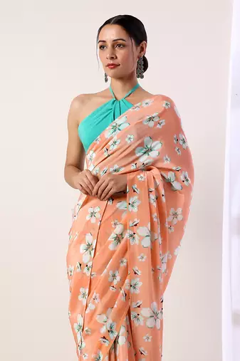 Coral Crepe Saree (Set Of 2)