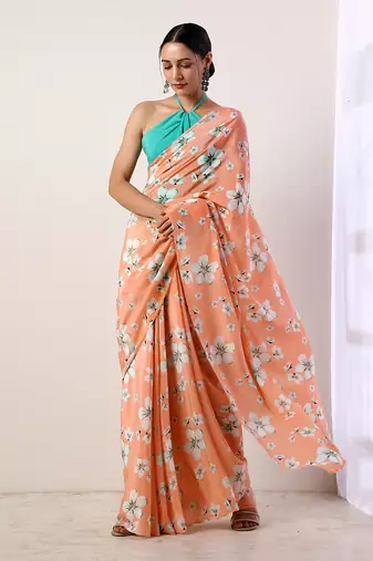 Coral Crepe Saree (Set Of 2)