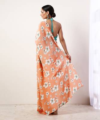 Coral Crepe Saree (Set Of 2) 5