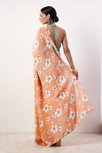 Coral Crepe Saree (Set Of 2)