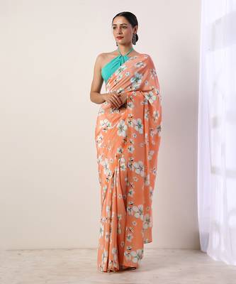 Coral Crepe Saree (Set Of 2) 6