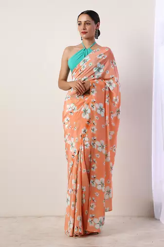 Coral Crepe Saree (Set Of 2)