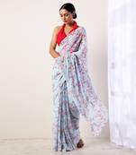 Sky Blue Crepe Saree (Set Of 2)