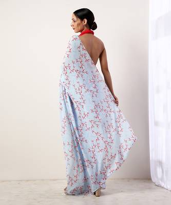 Sky Blue Crepe Saree (Set Of 2) 5