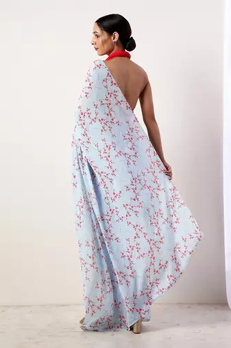 Sky Blue Crepe Saree (Set Of 2)