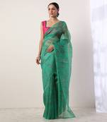 Green Printed Organza Saree (Set Of 2)