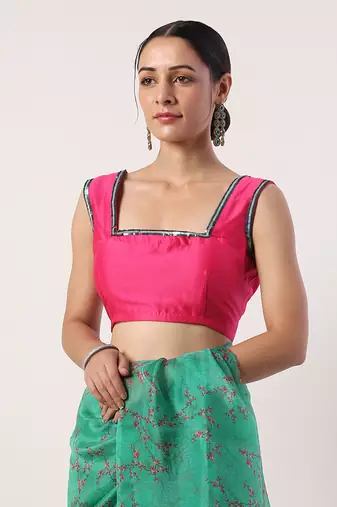 Green Printed Organza Saree (Set Of 2)