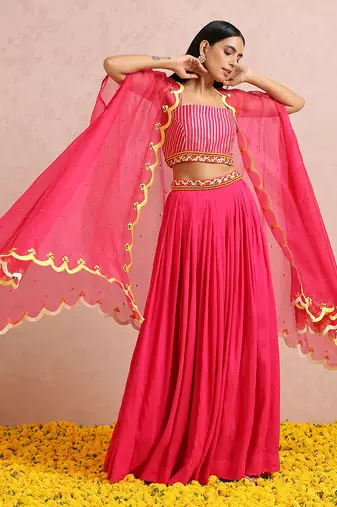 Fuchsia Pleated Skirt Set