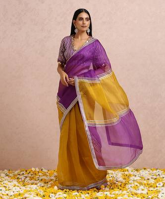 Golden Yellow And Plum Saree 1