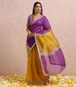 Golden Yellow And Plum Saree