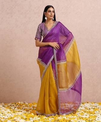Golden Yellow And Plum Saree 2