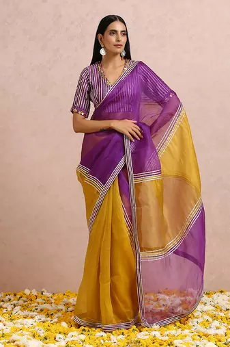 Golden Yellow And Plum Saree