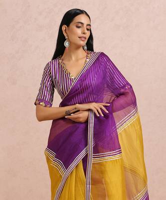 Golden Yellow And Plum Saree 3