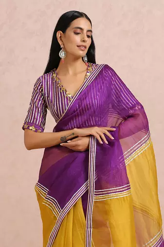 Golden Yellow And Plum Saree