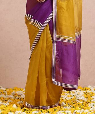Golden Yellow And Plum Saree 6