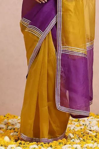 Golden Yellow And Plum Saree
