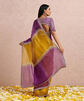Golden Yellow And Plum Saree 8