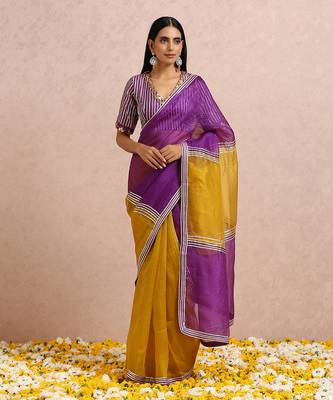 Golden Yellow And Plum Saree 9