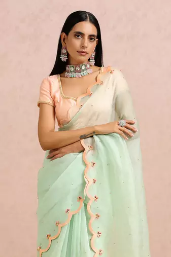 Mint Green Saree Peach Blouse
