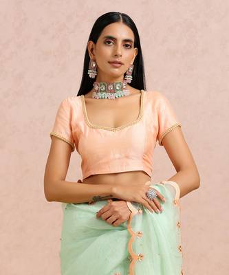 Mint Green Saree Peach Blouse 4