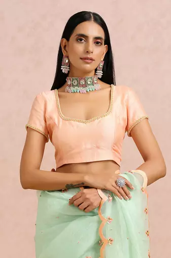 Mint Green Saree Peach Blouse
