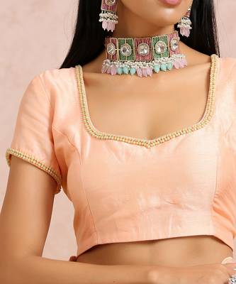 Mint Green Saree Peach Blouse 5