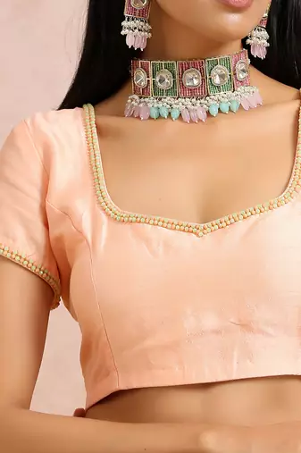 Mint Green Saree Peach Blouse