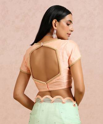 Mint Green Saree Peach Blouse 6