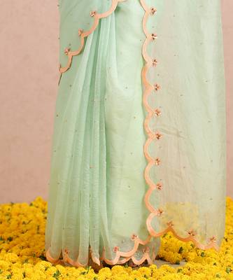 Mint Green Saree Peach Blouse 7