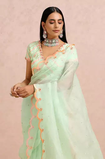 Mint Green Saree And blouse
